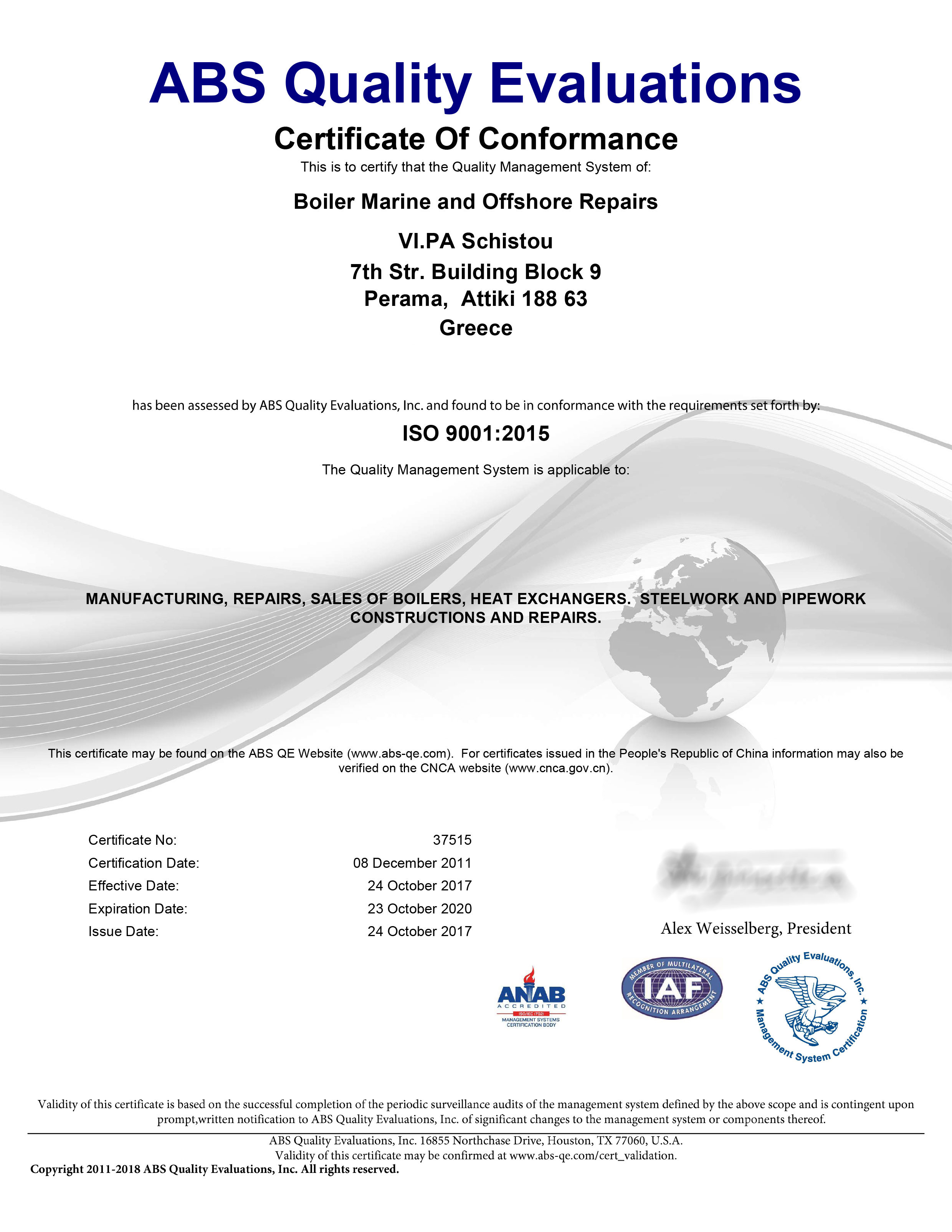 Boilers Marine Iso Certification 2018